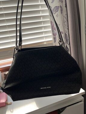 Michael Kors Black Logo Shoulder Bag with Silver Hardware